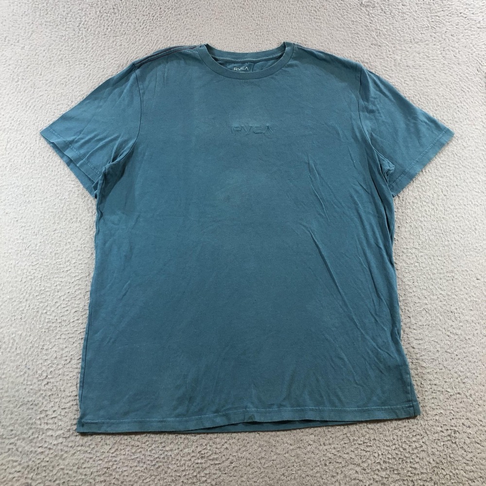 RVCA Shirt Mens Large Teal Blue Standard Wash Regular Fit Embroidered Logo Tee